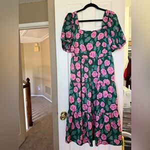 Floral Green and Pink Midi Dress